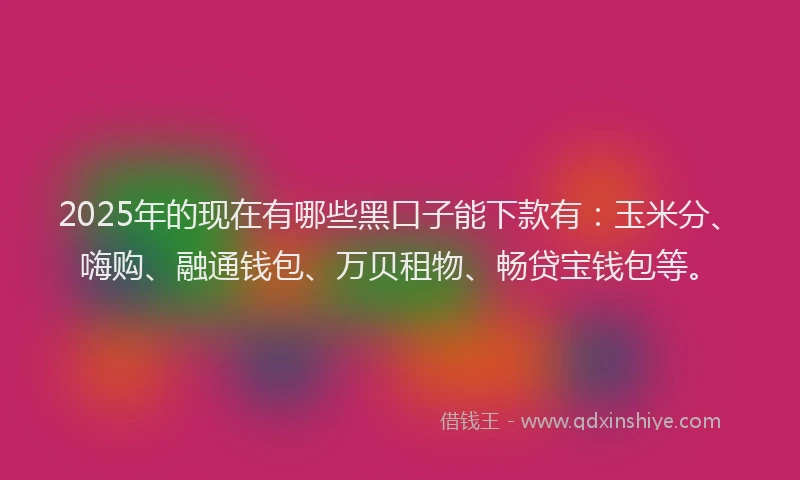 2025年的现在有哪些黑口子能下款有：玉米分、嗨购、融通钱包、万贝租物、畅贷宝钱包等。