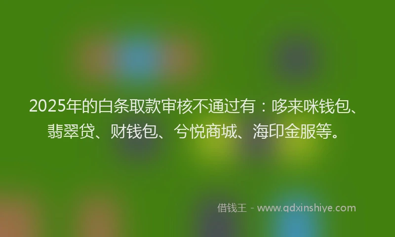 2025年的白条取款审核不通过有：哆来咪钱包、翡翠贷、财钱包、兮悦商城、海印金服等。