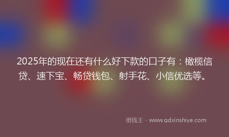2025年的现在还有什么好下款的口子有：橄榄信贷、速下宝、畅贷钱包、射手花、小信优选等。