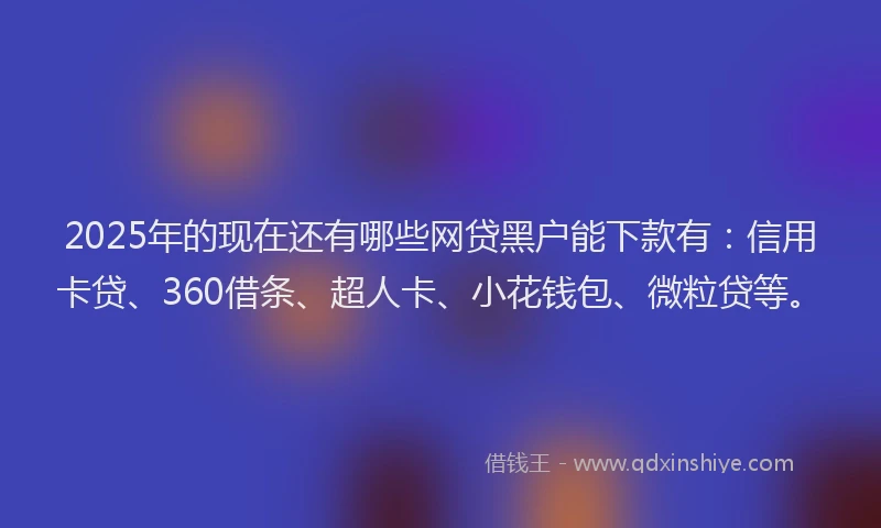 2025年的现在还有哪些网贷黑户能下款有：信用卡贷、360借条、超人卡、小花钱包、微粒贷等。