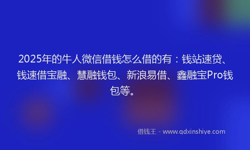 2025年的牛人微信借钱怎么借的有：钱站速贷、钱速借宝融、慧融钱包、新浪易借、鑫融宝Pro钱包等。
