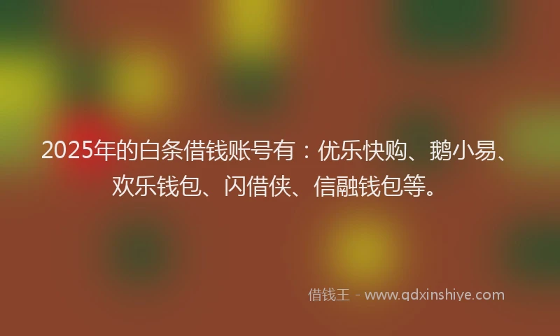 2025年的白条借钱账号有：优乐快购、鹅小易、欢乐钱包、闪借侠、信融钱包等。