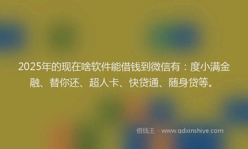 2025年的现在啥软件能借钱到微信有：度小满金融、替你还、超人卡、快贷通、随身贷等。