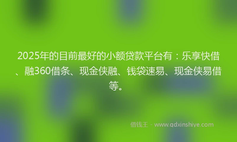 2025年的目前最好的小额贷款平台有：乐享快借、融360借条、现金侠融、钱袋速易、现金侠易借等。