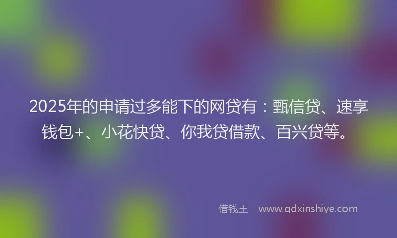 2025年的申请过多能下的网贷有：甄信贷、速享钱包+、小花快贷、你我贷借款、百兴贷等。