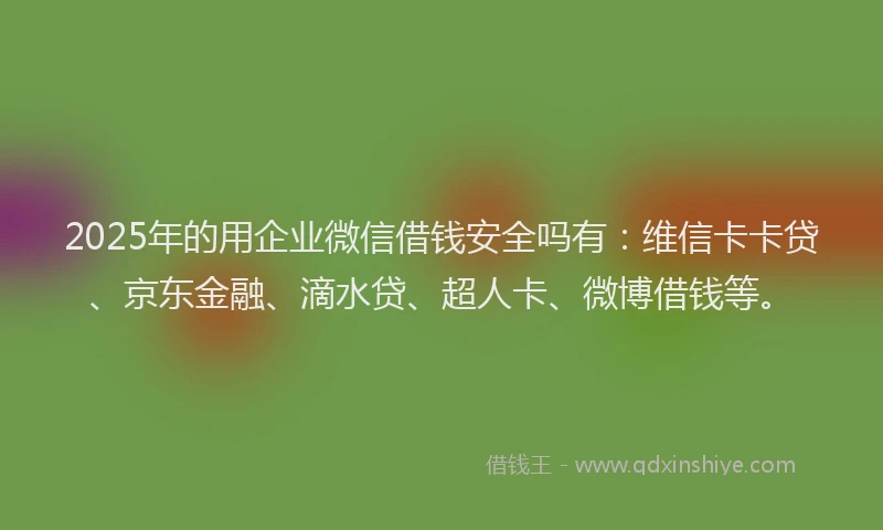2025年的用企业微信借钱安全吗有：维信卡卡贷、京东金融、滴水贷、超人卡、微博借钱等。