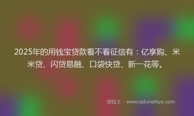 2025年的用钱宝贷款看不看征信有：亿享购、米米贷、闪贷易融、口袋快贷、新一花等。