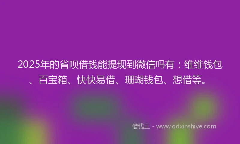 2025年的省呗借钱能提现到微信吗有：维维钱包、百宝箱、快快易借、珊瑚钱包、想借等。