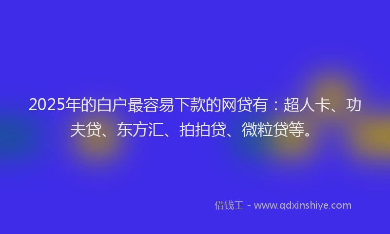 2025年的白户最容易下款的网贷有：超人卡、功夫贷、东方汇、拍拍贷、微粒贷等。