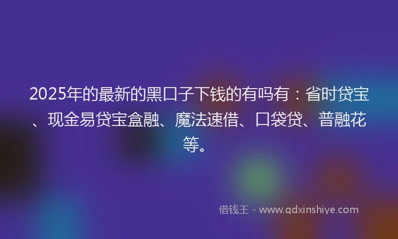 2025年的最新的黑口子下钱的有吗有：省时贷宝、现金易贷宝盒融、魔法速借、口袋贷、普融花等。