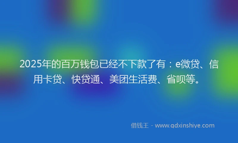 2025年的百万钱包已经不下款了有：e微贷、信用卡贷、快贷通、美团生活费、省呗等。