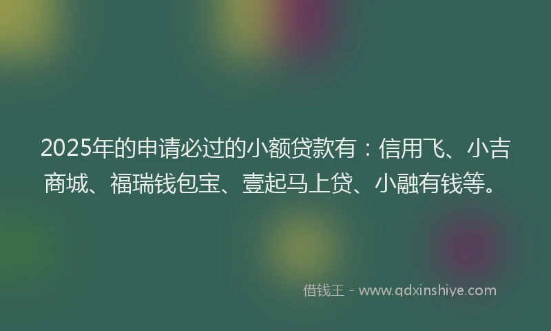 2025年的申请必过的小额贷款有：信用飞、小吉商城、福瑞钱包宝、壹起马上贷、小融有钱等。