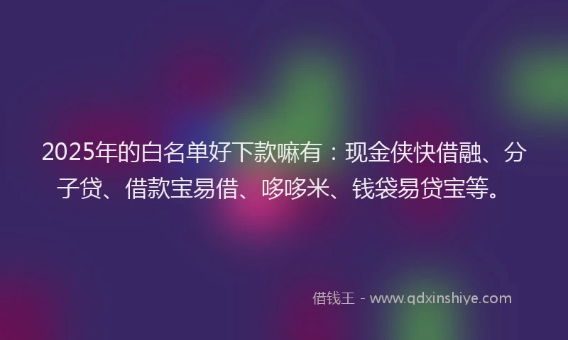 2025年的白名单好下款嘛有：现金侠快借融、分子贷、借款宝易借、哆哆米、钱袋易贷宝等。