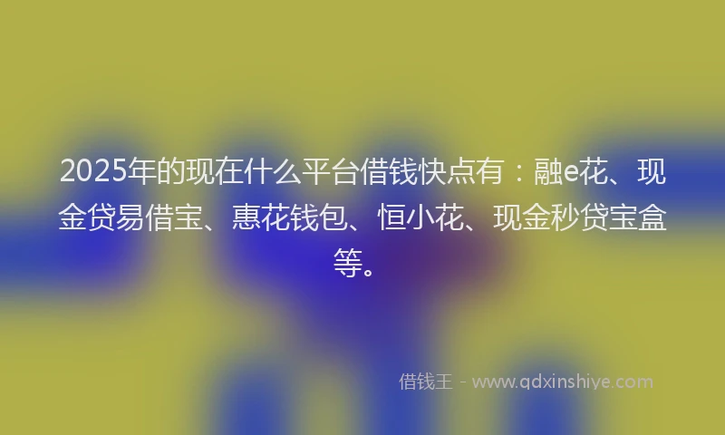 2025年的现在什么平台借钱快点有：融e花、现金贷易借宝、惠花钱包、恒小花、现金秒贷宝盒等。