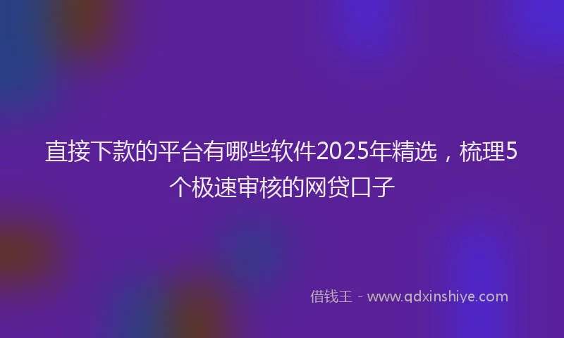 直接下款的平台有哪些软件2025年精选，梳理5个极速审核的网贷口子