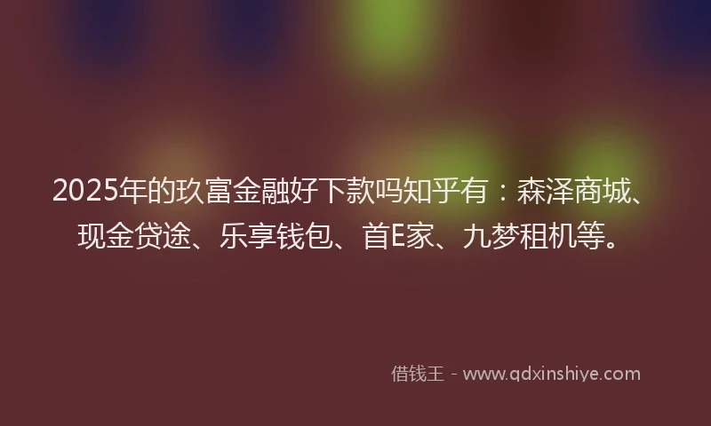 2025年的玖富金融好下款吗知乎有：森泽商城、现金贷途、乐享钱包、首E家、九梦租机等。