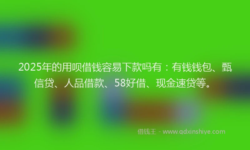 2025年的用呗借钱容易下款吗有：有钱钱包、甄信贷、人品借款、58好借、现金速贷等。