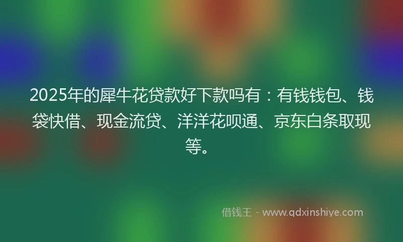 2025年的犀牛花贷款好下款吗有：有钱钱包、钱袋快借、现金流贷、洋洋花呗通、京东白条取现等。