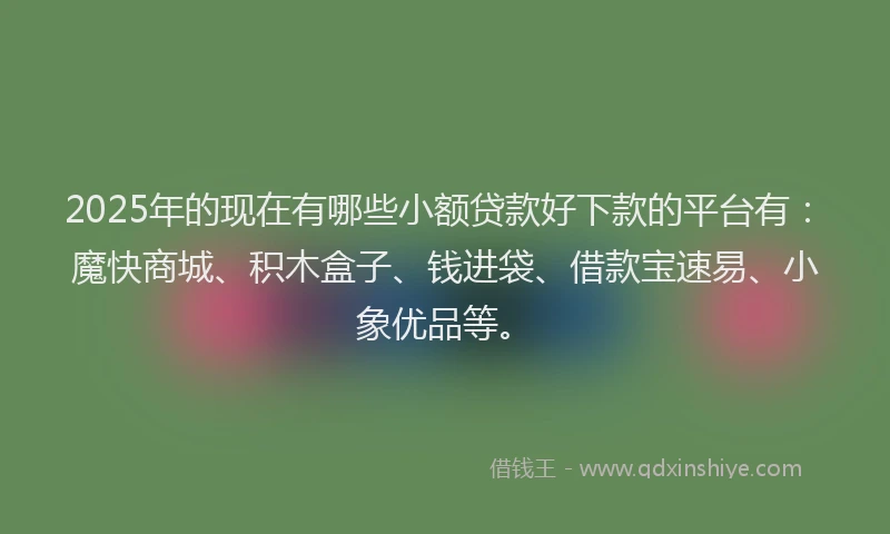 2025年的现在有哪些小额贷款好下款的平台有：魔快商城、积木盒子、钱进袋、借款宝速易、小象优品等。