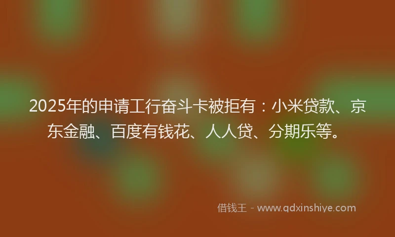 2025年的申请工行奋斗卡被拒有：小米贷款、京东金融、百度有钱花、人人贷、分期乐等。