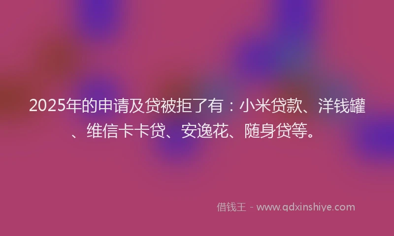 2025年的申请及贷被拒了有：小米贷款、洋钱罐、维信卡卡贷、安逸花、随身贷等。