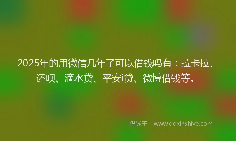 2025年的用微信几年了可以借钱吗有：拉卡拉、还呗、滴水贷、平安i贷、微博借钱等。