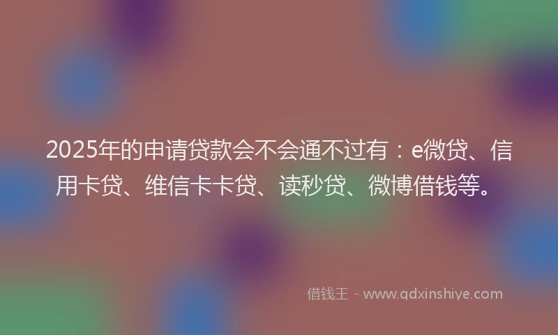2025年的申请贷款会不会通不过有：e微贷、信用卡贷、维信卡卡贷、读秒贷、微博借钱等。