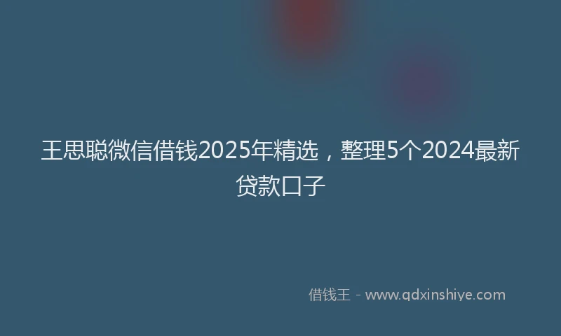 王思聪微信借钱2025年精选，整理5个2024最新贷款口子