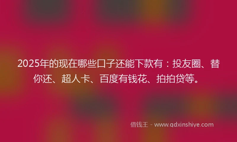 2025年的现在哪些口子还能下款有：投友圈、替你还、超人卡、百度有钱花、拍拍贷等。