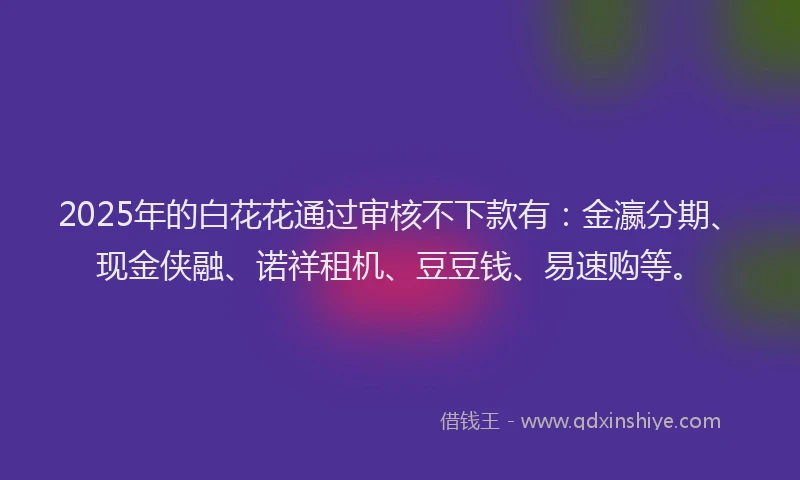 2025年的白花花通过审核不下款有：金瀛分期、现金侠融、诺祥租机、豆豆钱、易速购等。