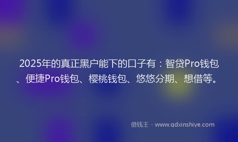 2025年的真正黑户能下的口子有：智贷Pro钱包、便捷Pro钱包、樱桃钱包、悠悠分期、想借等。