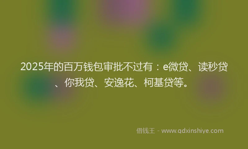 2025年的百万钱包审批不过有：e微贷、读秒贷、你我贷、安逸花、柯基贷等。