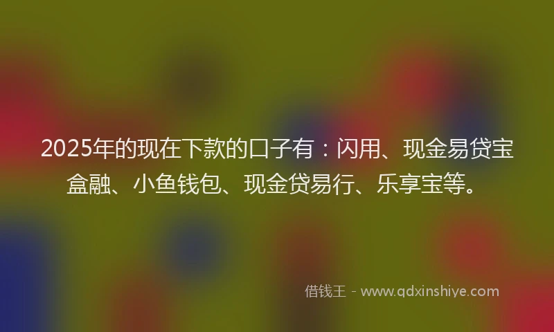 2025年的现在下款的口子有：闪用、现金易贷宝盒融、小鱼钱包、现金贷易行、乐享宝等。