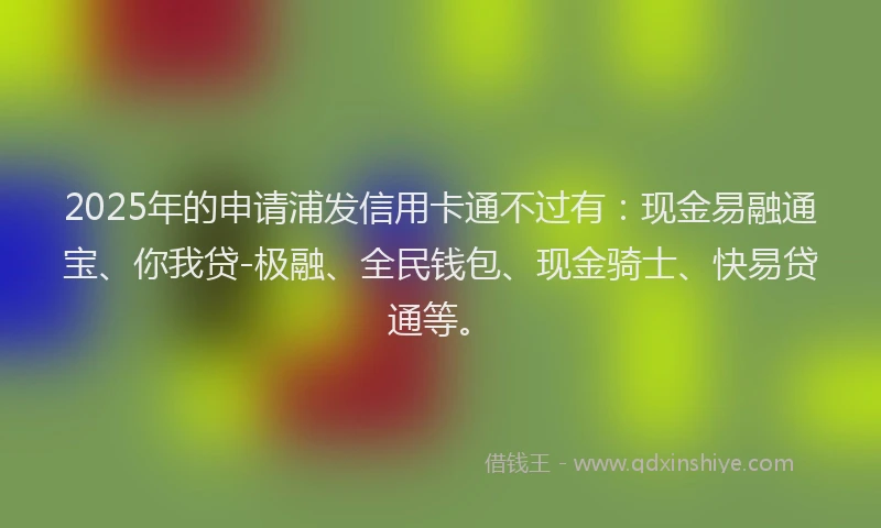 2025年的申请浦发信用卡通不过有：现金易融通宝、你我贷-极融、全民钱包、现金骑士、快易贷通等。