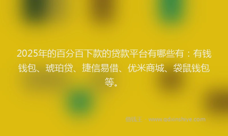 2025年的百分百下款的贷款平台有哪些有：有钱钱包、琥珀贷、捷信易借、优米商城、袋鼠钱包等。