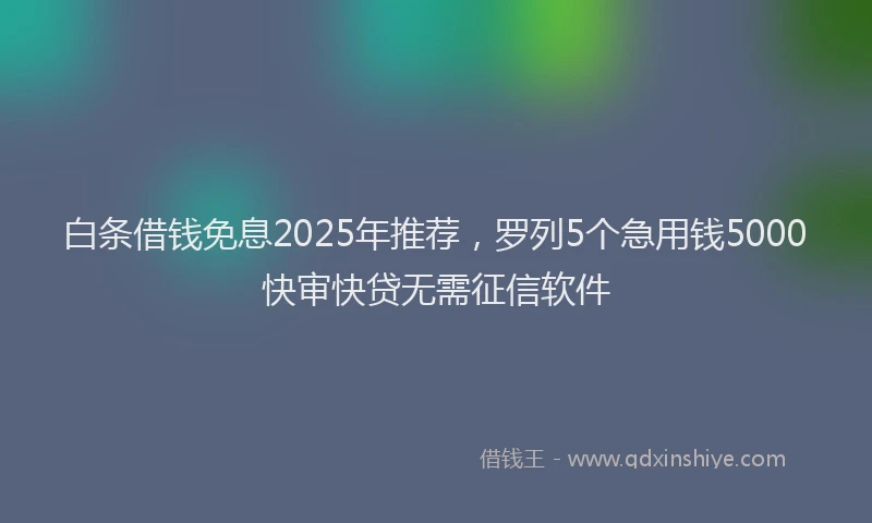 白条借钱免息2025年推荐，罗列5个急用钱5000快审快贷无需征信软件