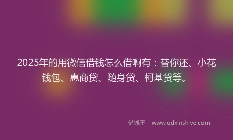 2025年的用微信借钱怎么借啊有：替你还、小花钱包、惠商贷、随身贷、柯基贷等。