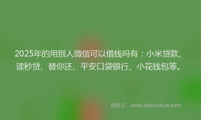 2025年的用别人微信可以借钱吗有：小米贷款、读秒贷、替你还、平安口袋银行、小花钱包等。