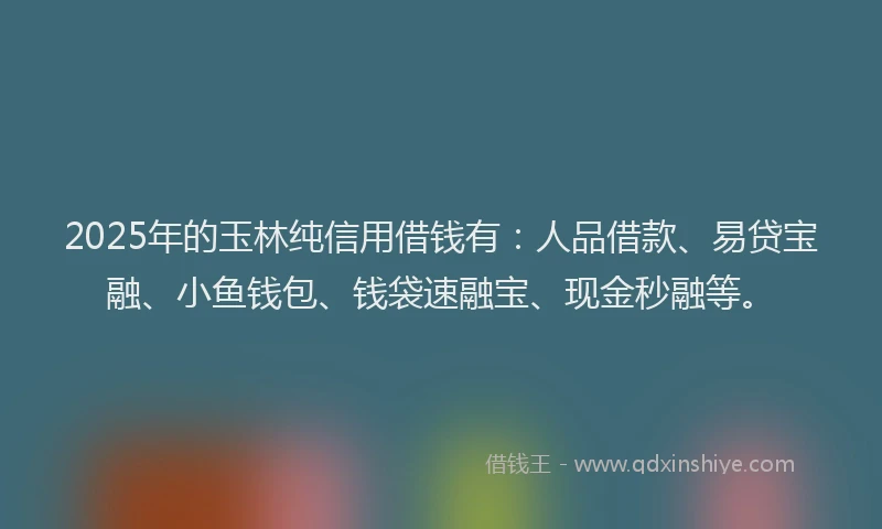 2025年的玉林纯信用借钱有：人品借款、易贷宝融、小鱼钱包、钱袋速融宝、现金秒融等。
