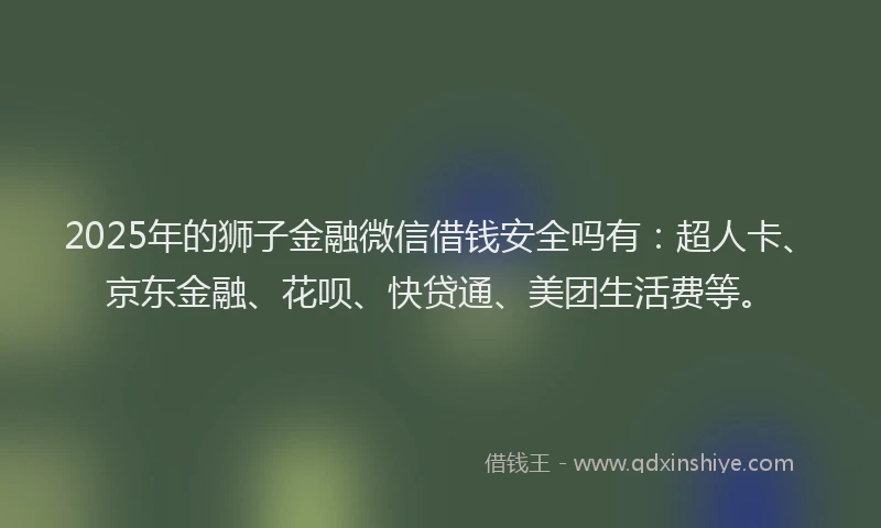 2025年的狮子金融微信借钱安全吗有：超人卡、京东金融、花呗、快贷通、美团生活费等。