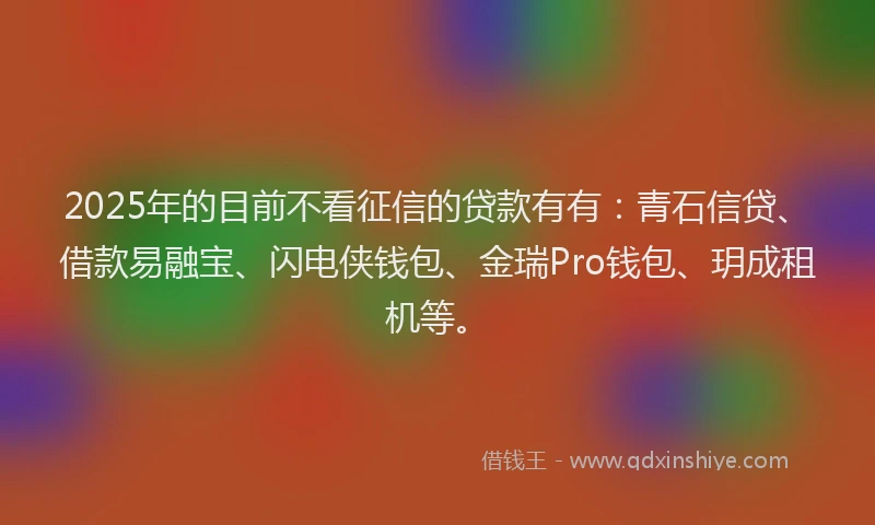 2025年的目前不看征信的贷款有有：青石信贷、借款易融宝、闪电侠钱包、金瑞Pro钱包、玥成租机等。