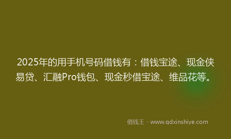 2025年的用手机号码借钱有：借钱宝途、现金侠易贷、汇融Pro钱包、现金秒借宝途、维品花等。
