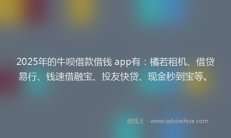 2025年的牛呗借款借钱 app有：橘若租机、借贷易行、钱速借融宝、投友快贷、现金秒到宝等。