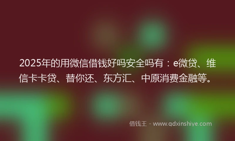 2025年的用微信借钱好吗安全吗有：e微贷、维信卡卡贷、替你还、东方汇、中原消费金融等。