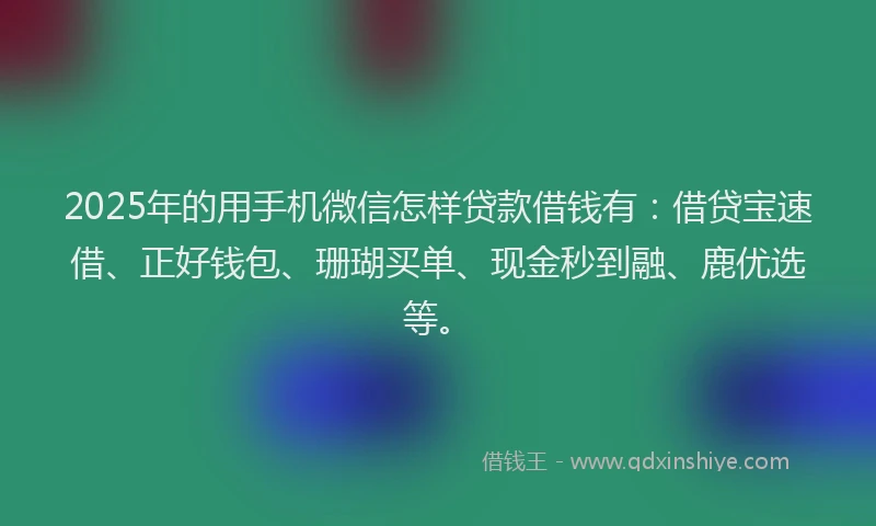 2025年的用手机微信怎样贷款借钱有：借贷宝速借、正好钱包、珊瑚买单、现金秒到融、鹿优选等。