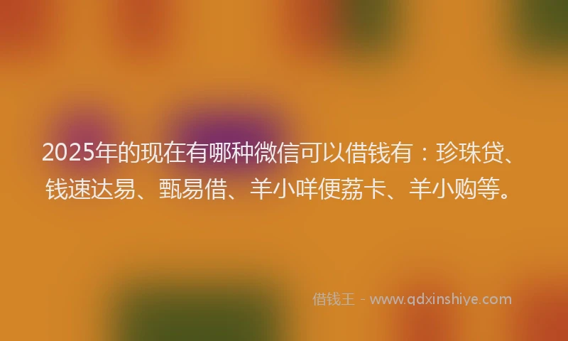 2025年的现在有哪种微信可以借钱有：珍珠贷、钱速达易、甄易借、羊小咩便荔卡、羊小购等。