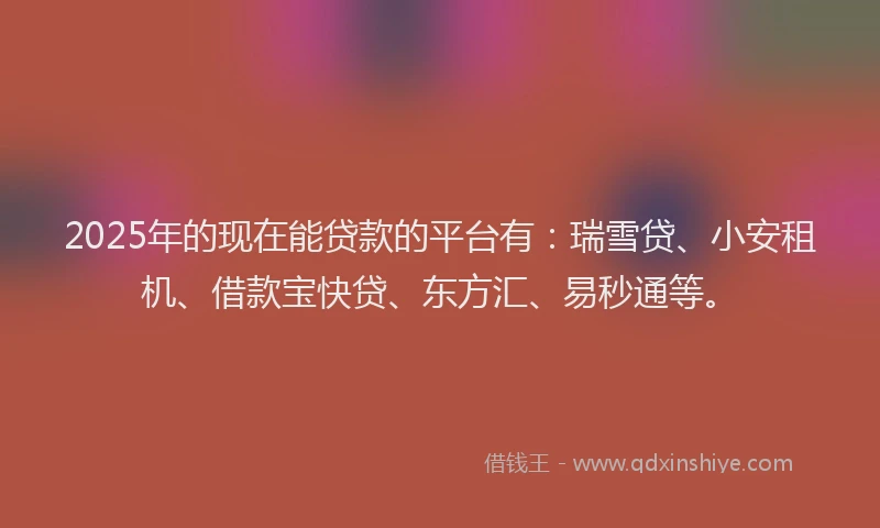 2025年的现在能贷款的平台有：瑞雪贷、小安租机、借款宝快贷、东方汇、易秒通等。
