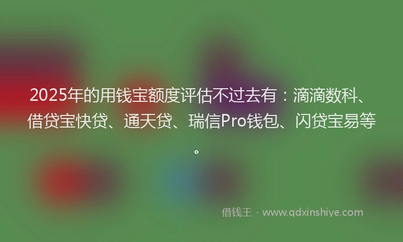 2025年的用钱宝额度评估不过去有：滴滴数科、借贷宝快贷、通天贷、瑞信Pro钱包、闪贷宝易等。