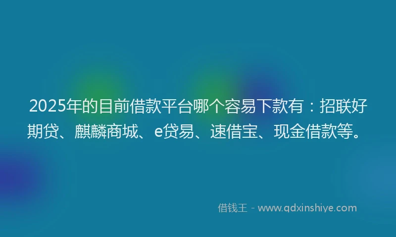 2025年的目前借款平台哪个容易下款有：招联好期贷、麒麟商城、e贷易、速借宝、现金借款等。
