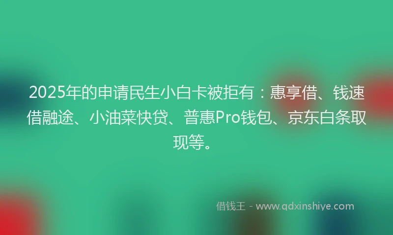 2025年的申请民生小白卡被拒有：惠享借、钱速借融途、小油菜快贷、普惠Pro钱包、京东白条取现等。